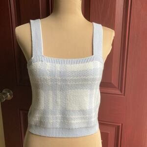 Hollister Sweater Tank Cropped Top Womens L Periwinkle Blue Plaid Y2K Preppy